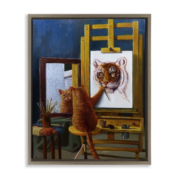 Stupell Industries Cat Confidence Self Portrait Typography Painting Brown Floater Framed Canvas Art Print Wall Art, 17 x 21