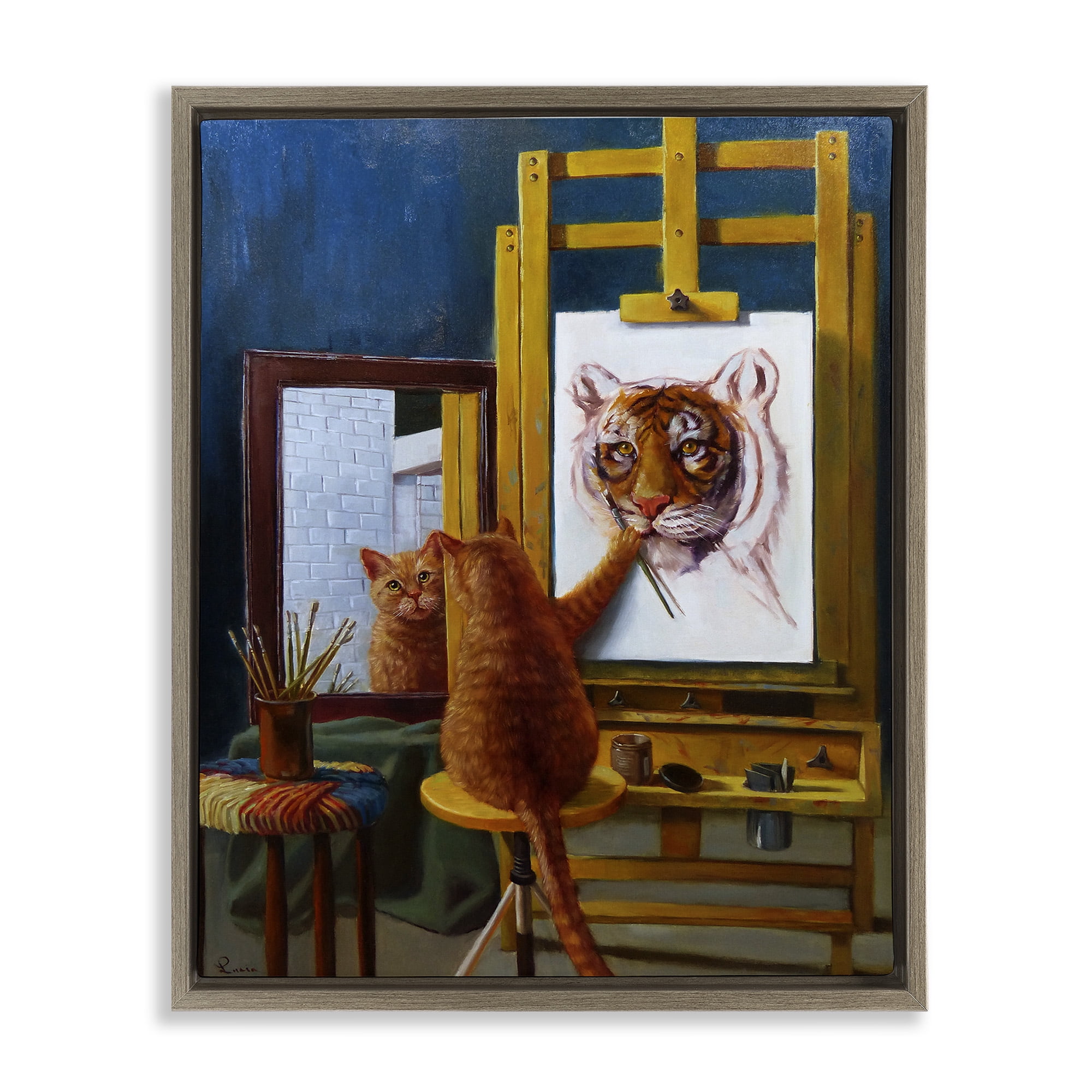 Stupell Industries Cat Confidence Self Portrait Typography Painting Brown Floater Framed Canvas Art Print Wall Art, 25 x 31