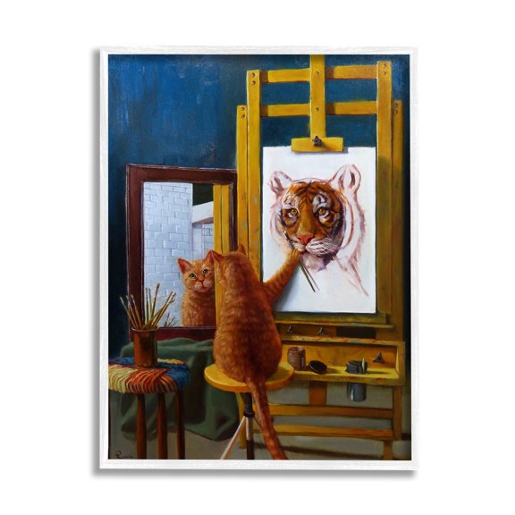 Stupell Industries Cat Confidence Self Portrait as a Tiger Funny Painting, 11 x 14,Design by Lucia Heffernan