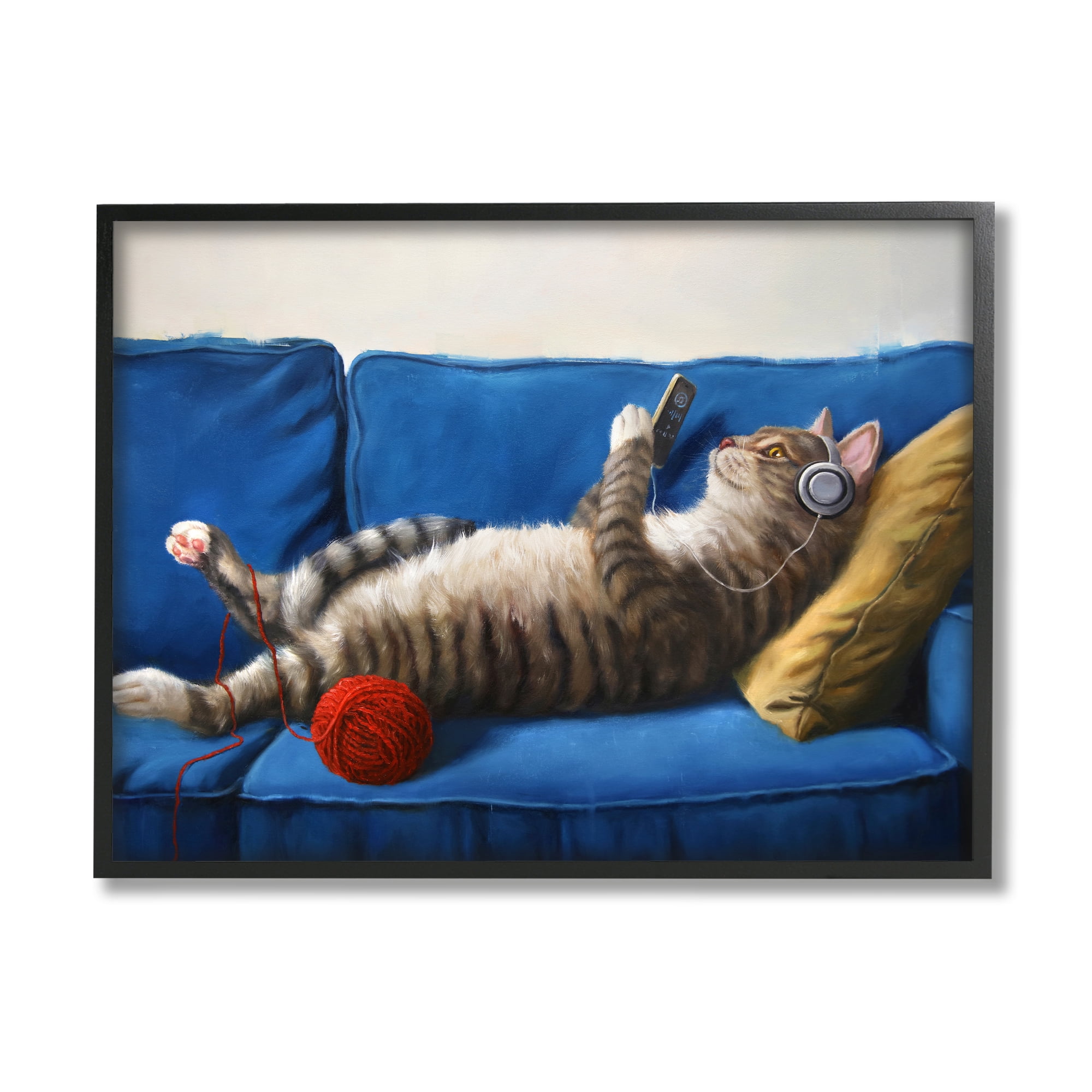Stupell Industries Cat Couch Relaxing Red Yarn Ball Pet Portrait, 14 x 11,Design by Lucia Hefferenan