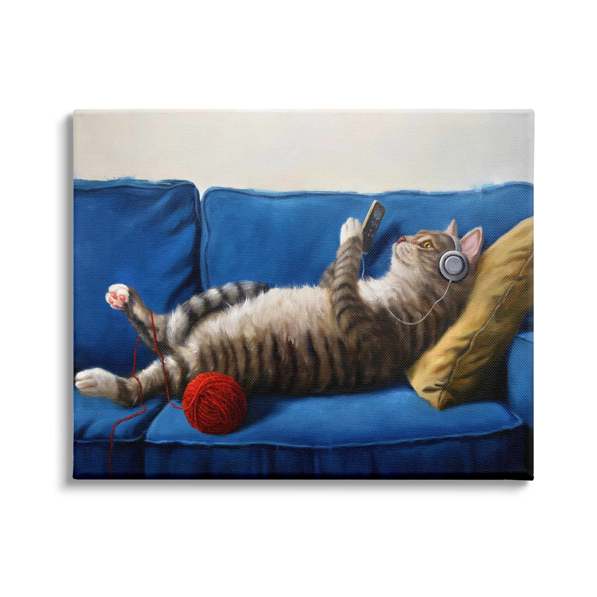 Stupell Industries Cat Couch Relaxing Red Yarn Ball Pet Portrait, 20 x 16,Design by Lucia Hefferenan