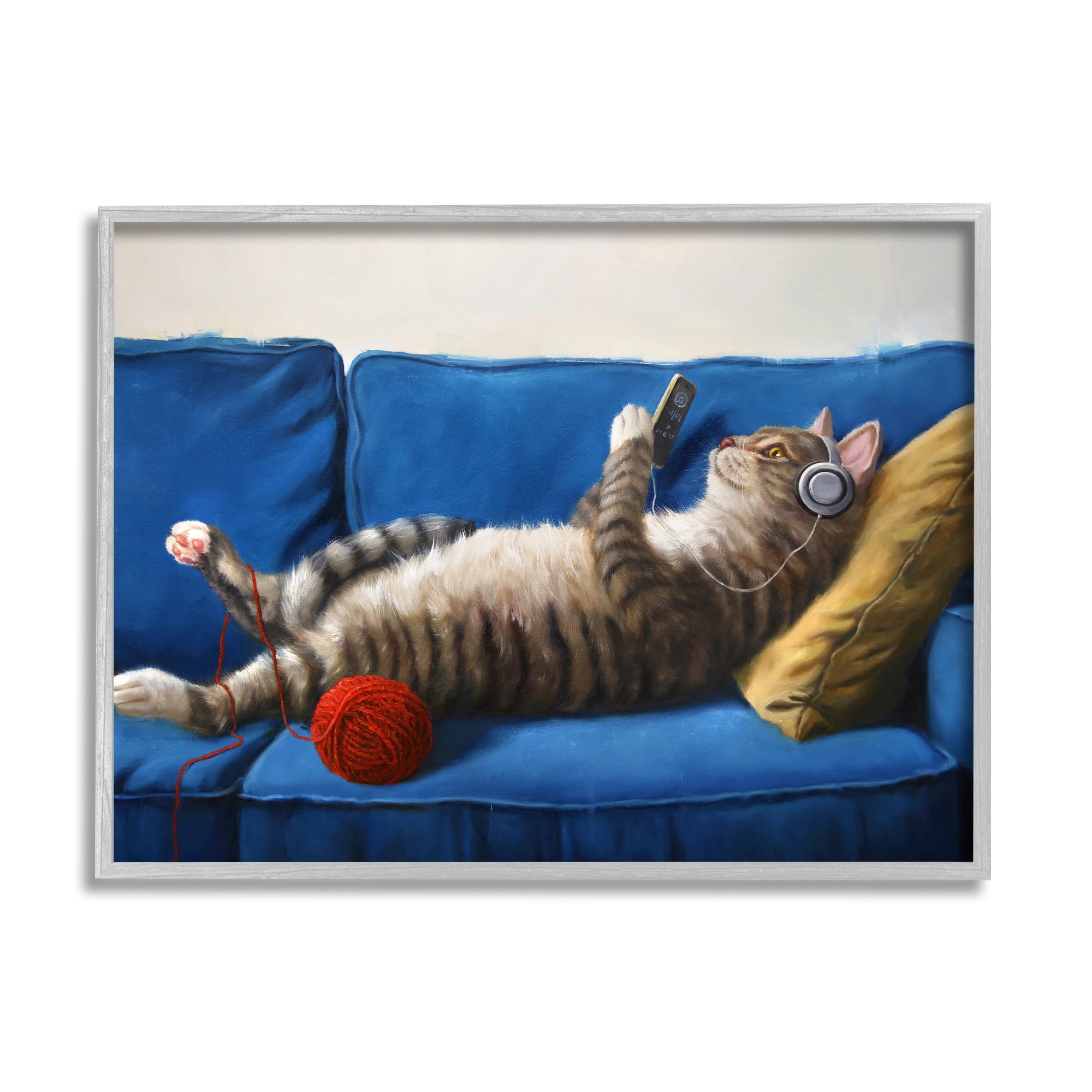 Stupell Industries Cat Couch Relaxing Red Yarn Ball Pet Portrait, 30 x 24,Design by Lucia Hefferenan