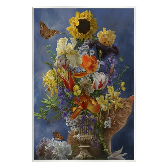 Stupell Industries Cat & Country Vase Botanical & Floral Painting Unframed Art Print Wall Art, 10 x 15