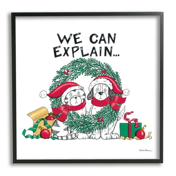 Stupell Industries Cat & Dog Christmas Humor Holiday Painting Black Framed Art Print Wall Art, 17 x 17