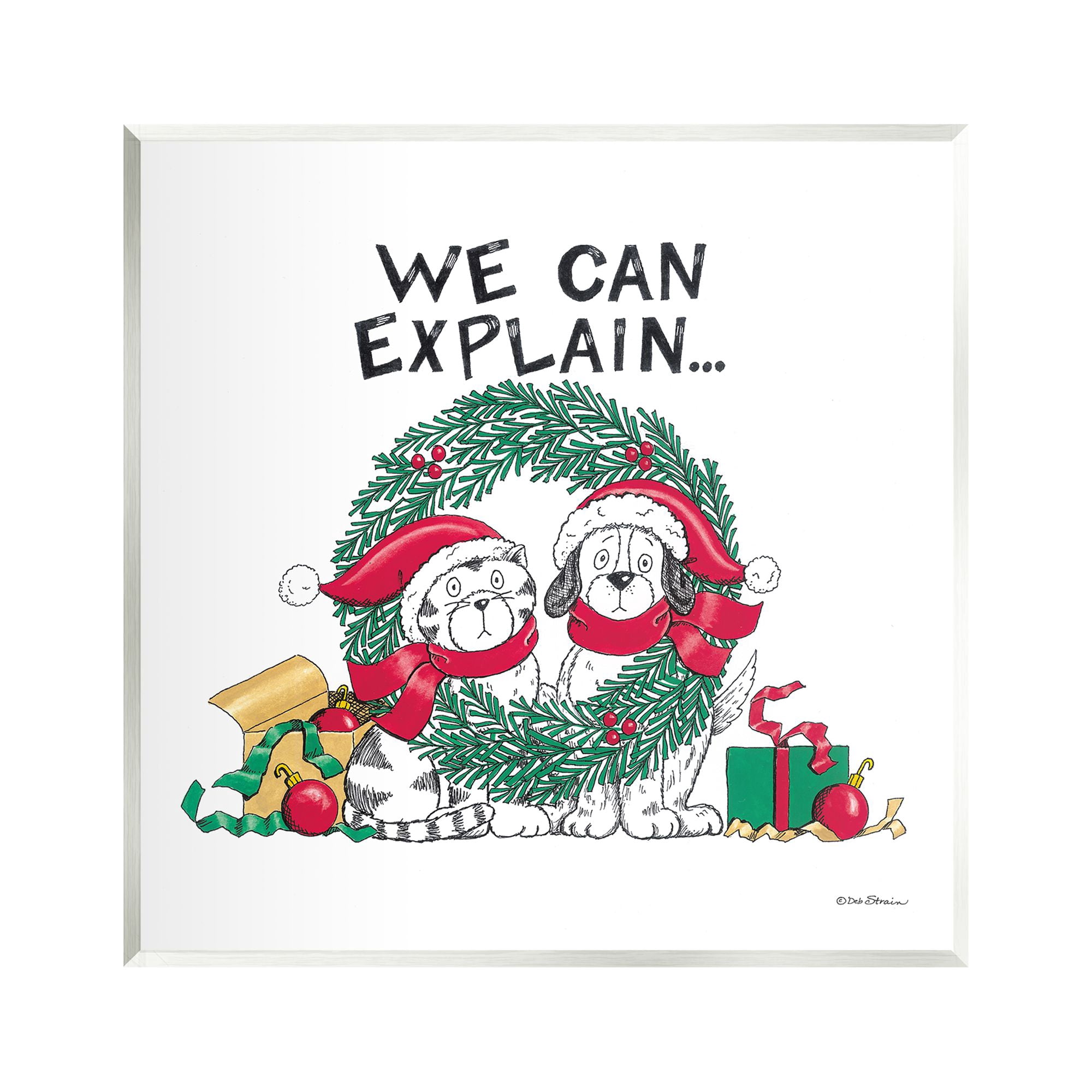 Stupell Industries Cat & Dog Christmas Humor Holiday Painting Unframed Art Print Wall Art, 12 x 12