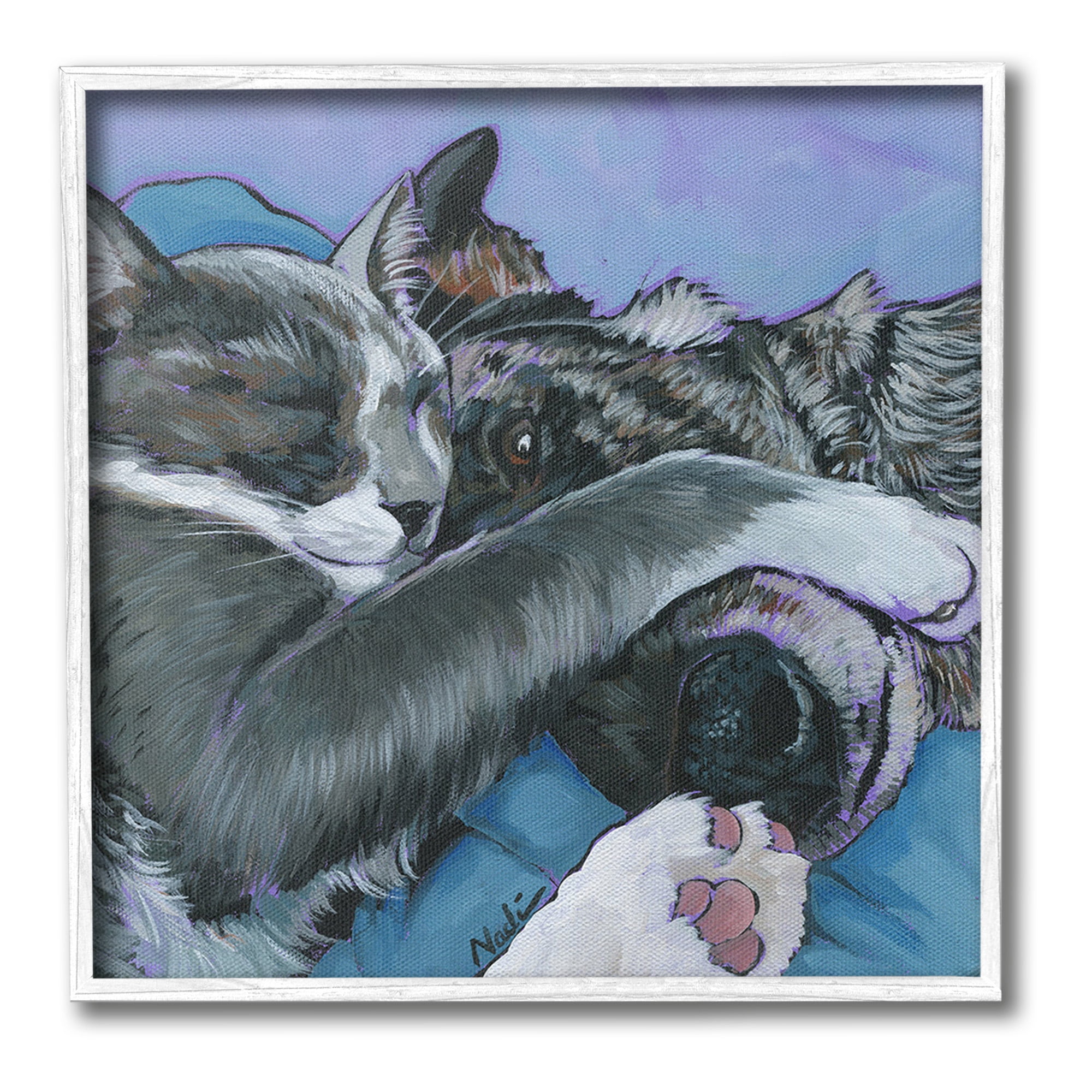 Stupell Industries Cat & Dog Sleeping Animals & Insects Painting White Framed Art Print Wall Art, 17 x 17