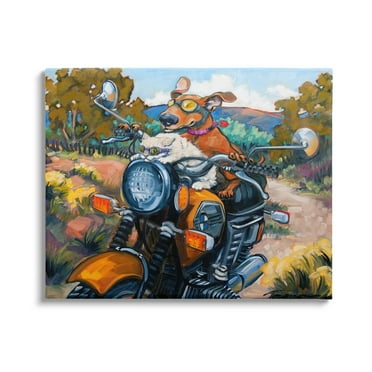 Stupell Industries Cat & Dog on Motorcycle Animals & Insects Painting Gallery Wrapped Canvas Print Wall Art, 20 x 16
