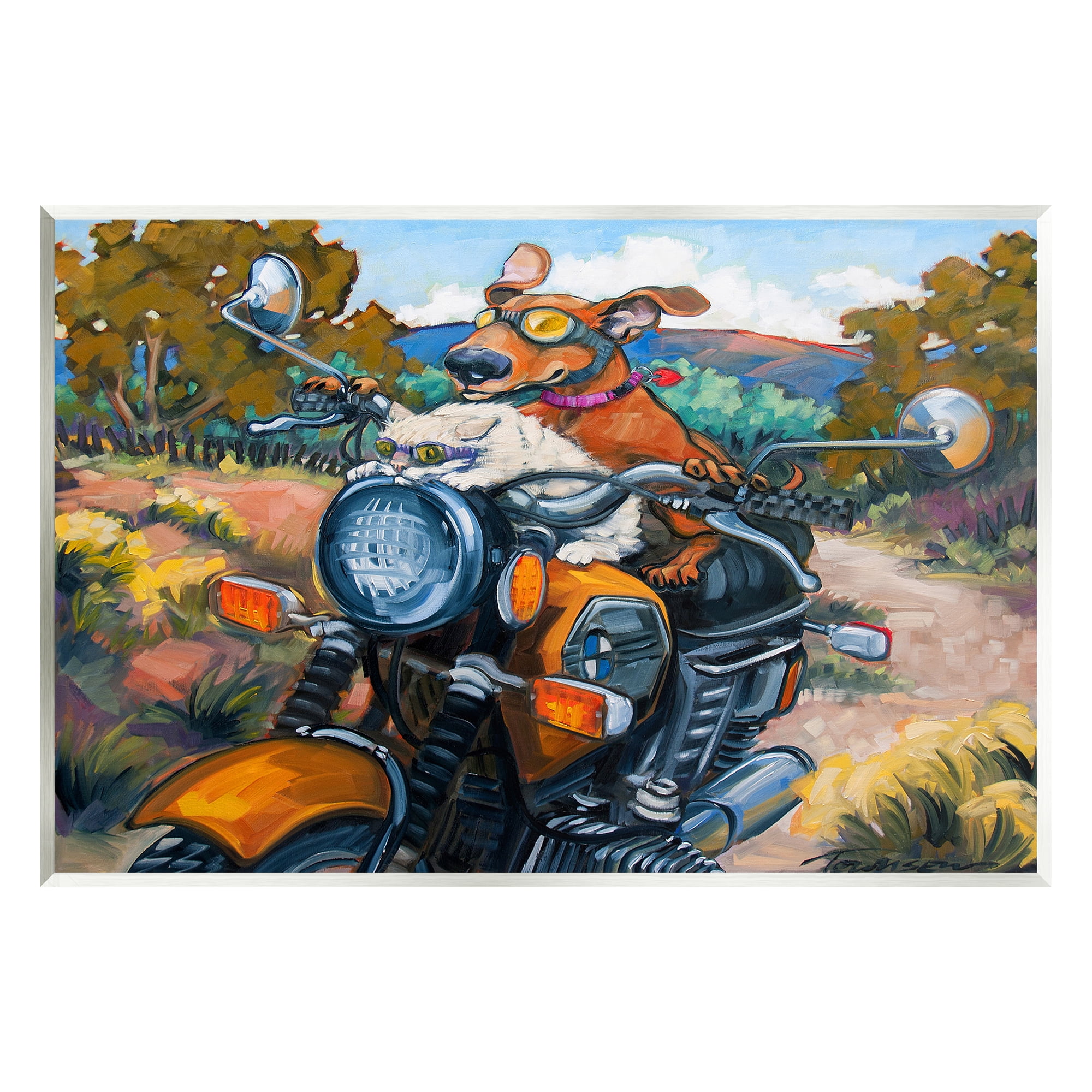 Stupell Industries Cat & Dog on Motorcycle Animals & Insects Painting Unframed Art Print Wall Art, 15 x 10