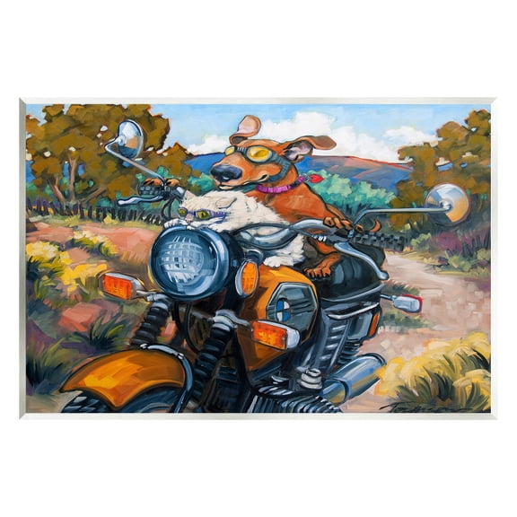 Stupell Industries Cat & Dog on Motorcycle Animals & Insects Painting Unframed Art Print Wall Art, 15 x 10