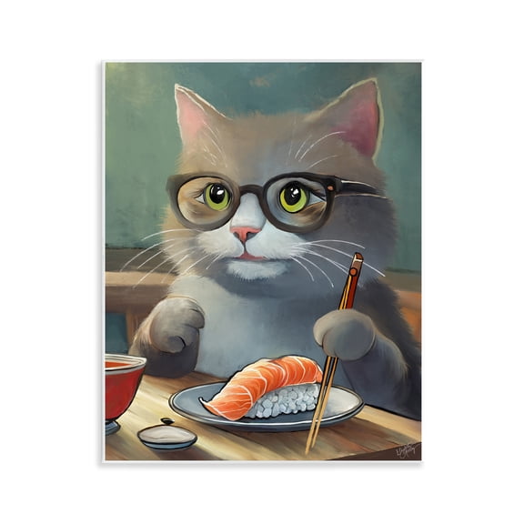 Stupell Industries Cat Eating Sushi Food & Beverage Painting Unframed Art Print Wall Art, 11 x 14