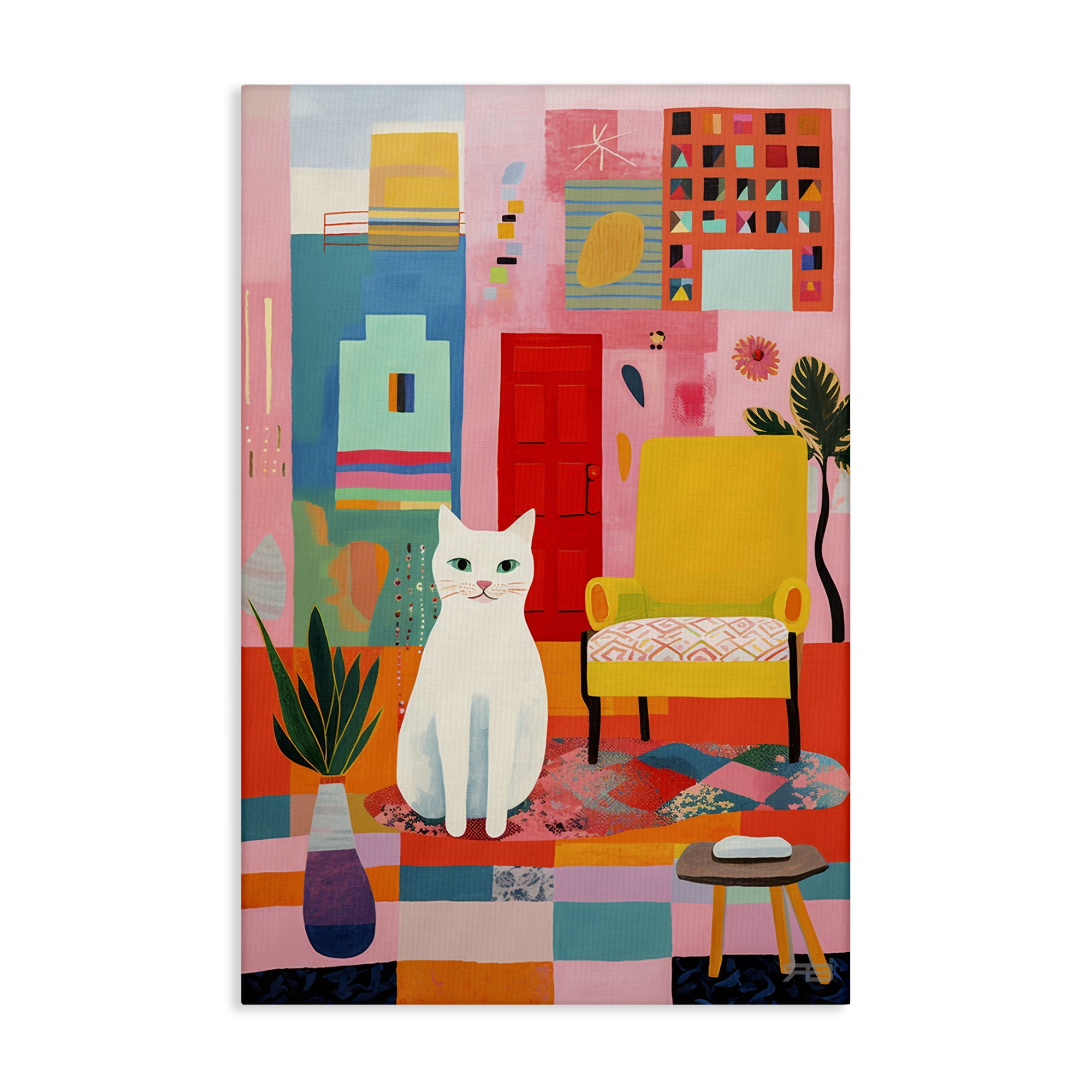 Stupell Industries Cat & Eclectic Design Animals & Insects Painting Gallery Wrapped Canvas Art Print Wall Art, 30 x 45