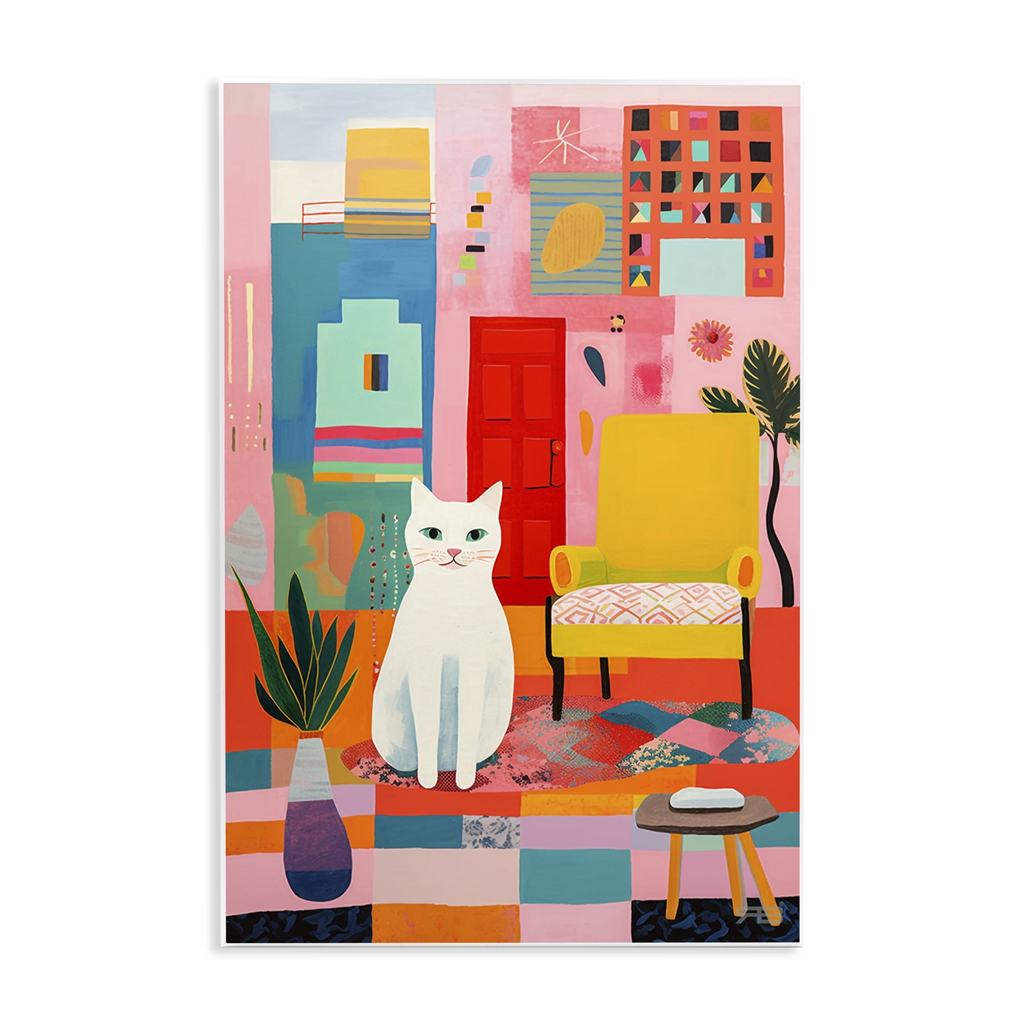 Stupell Industries Cat & Eclectic Design Animals & Insects Painting Unframed Art Print Wall Art, 10 x 15
