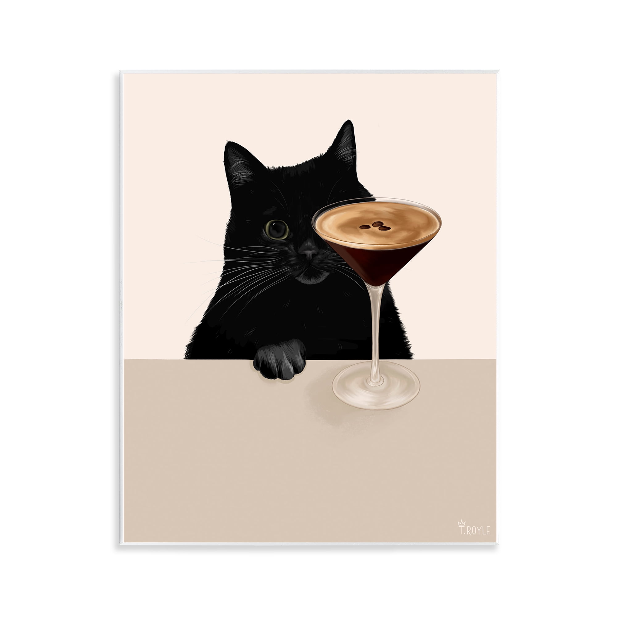 Stupell Industries Cat & Espresso Martini Food & Beverage Painting Unframed Art Print Wall Art, 11 x 14