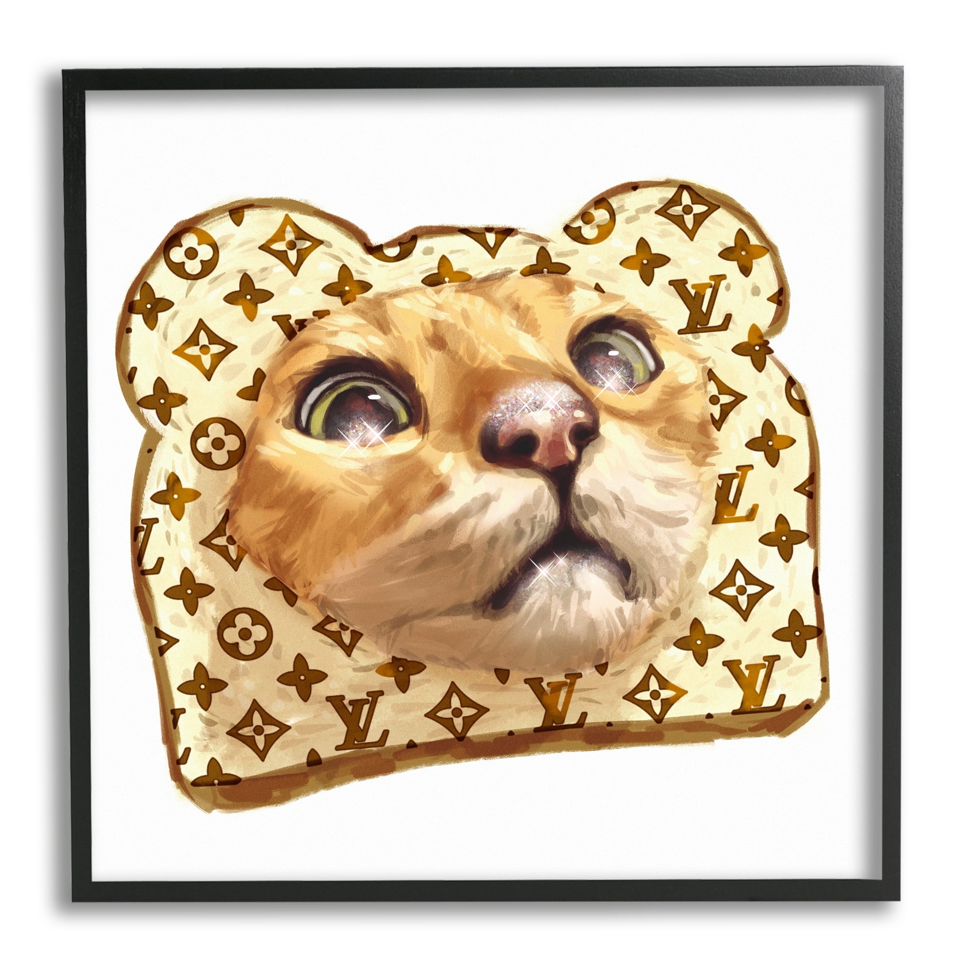 Stupell Industries Cat Face Bread Toast Glam Fashion Motif Pattern Graphic Art Black Framed Art Print Wall Art, Design by Ziwei Li