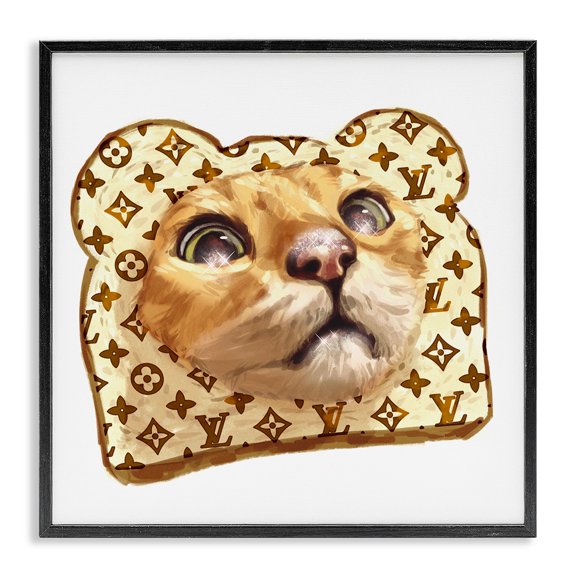 Stupell Industries Eclectic Cat Face Bread Toast Glam Fashion Motif Pattern Black Framed Giclee Art, 12 x 12, by Ziwei Li