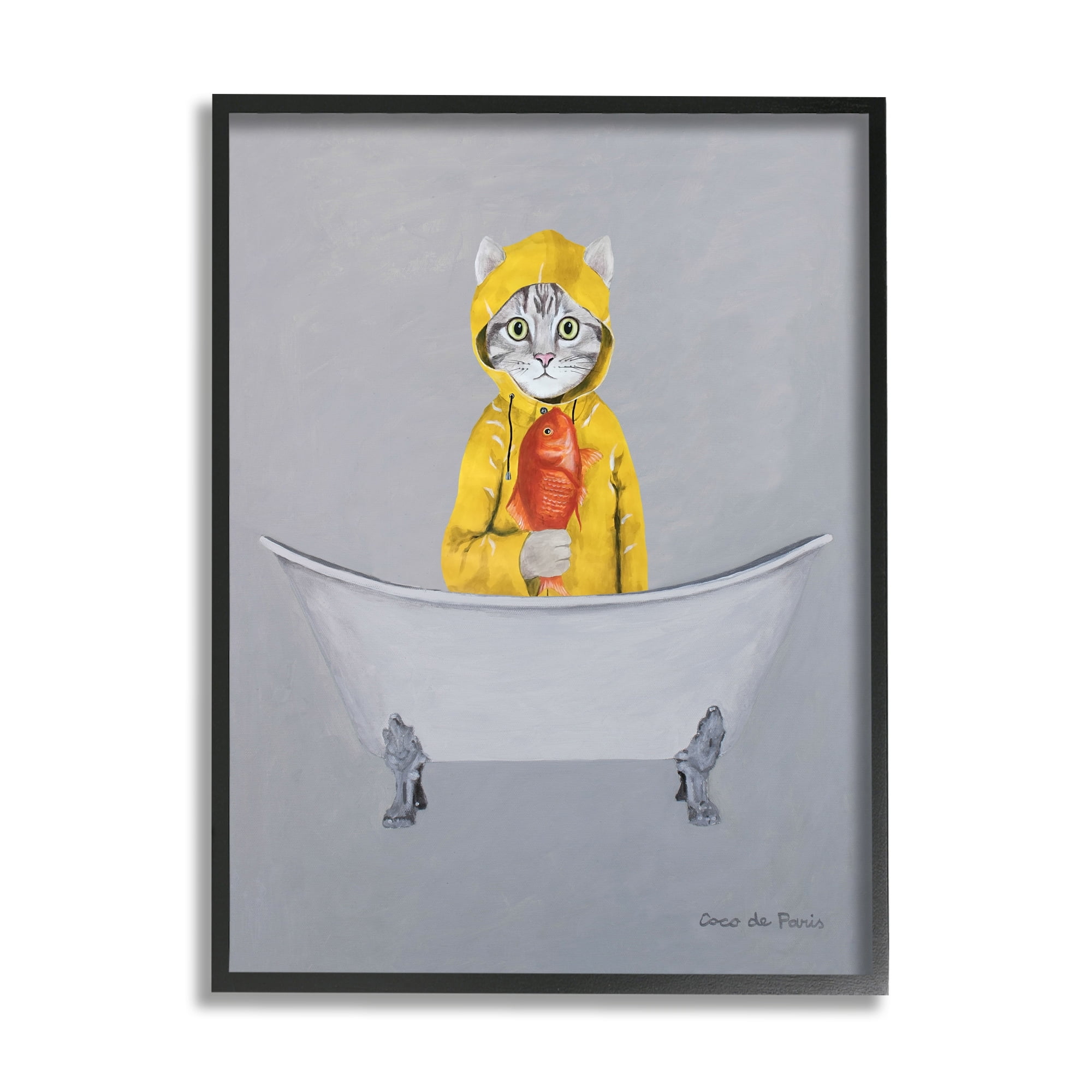 Stupell Industries Cat Fish Yellow Raincoat Claw Foot Bathtub , 11 x 14, Design by Coco de Paris