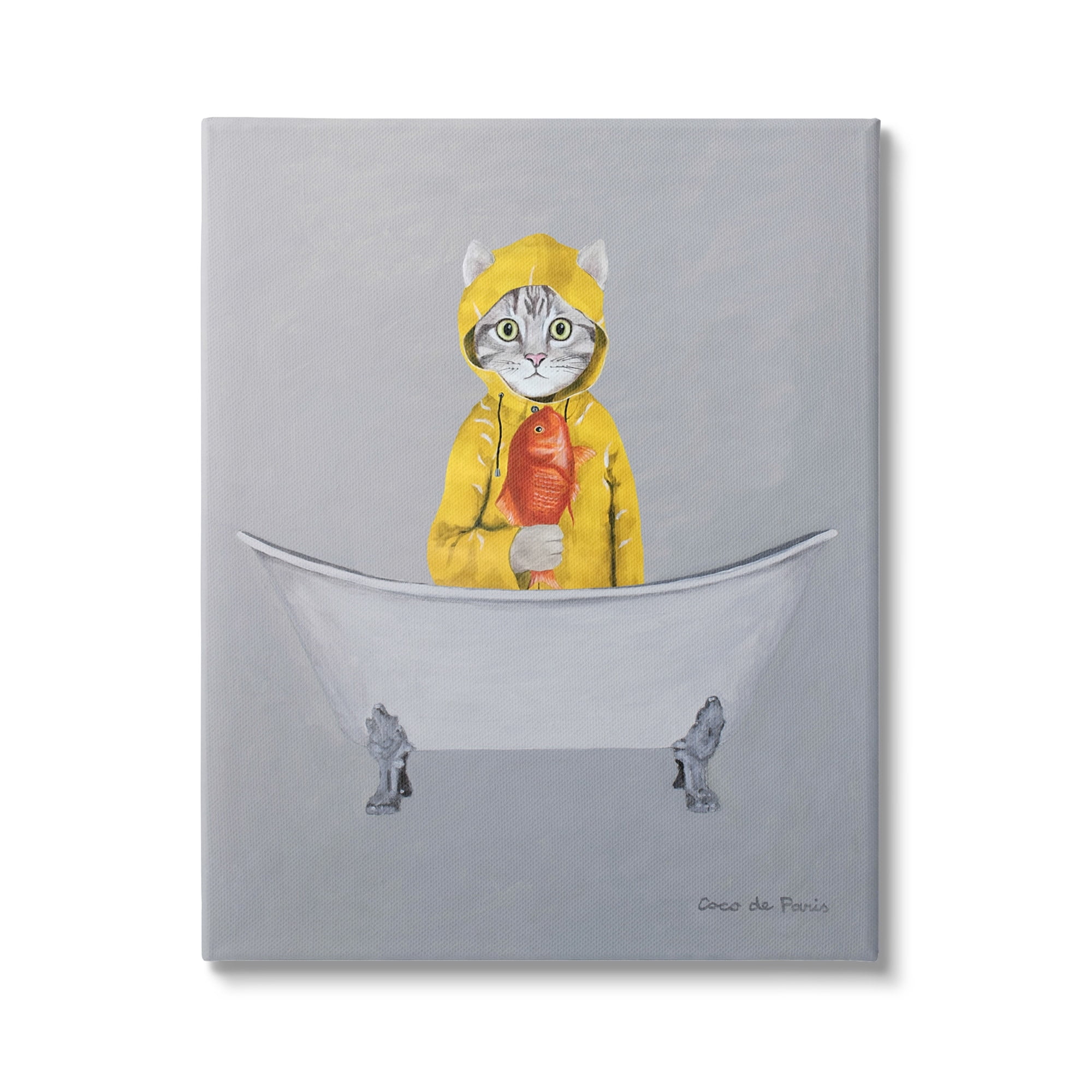 Stupell Industries Cat Fish Yellow Raincoat Claw Foot Bathtub , 24 x 30, Design by Coco de Paris