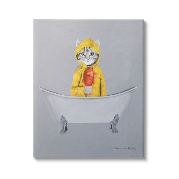 Stupell Industries Cat Fish Yellow Raincoat Claw Foot Bathtub , 30 x 40, Design by Coco de Paris