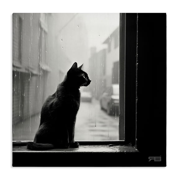 Stupell Industries Cat Gazing Rainy Window Animals & Insects Painting Gallery Wrapped Canvas Art Print Wall Art, 24 x 24
