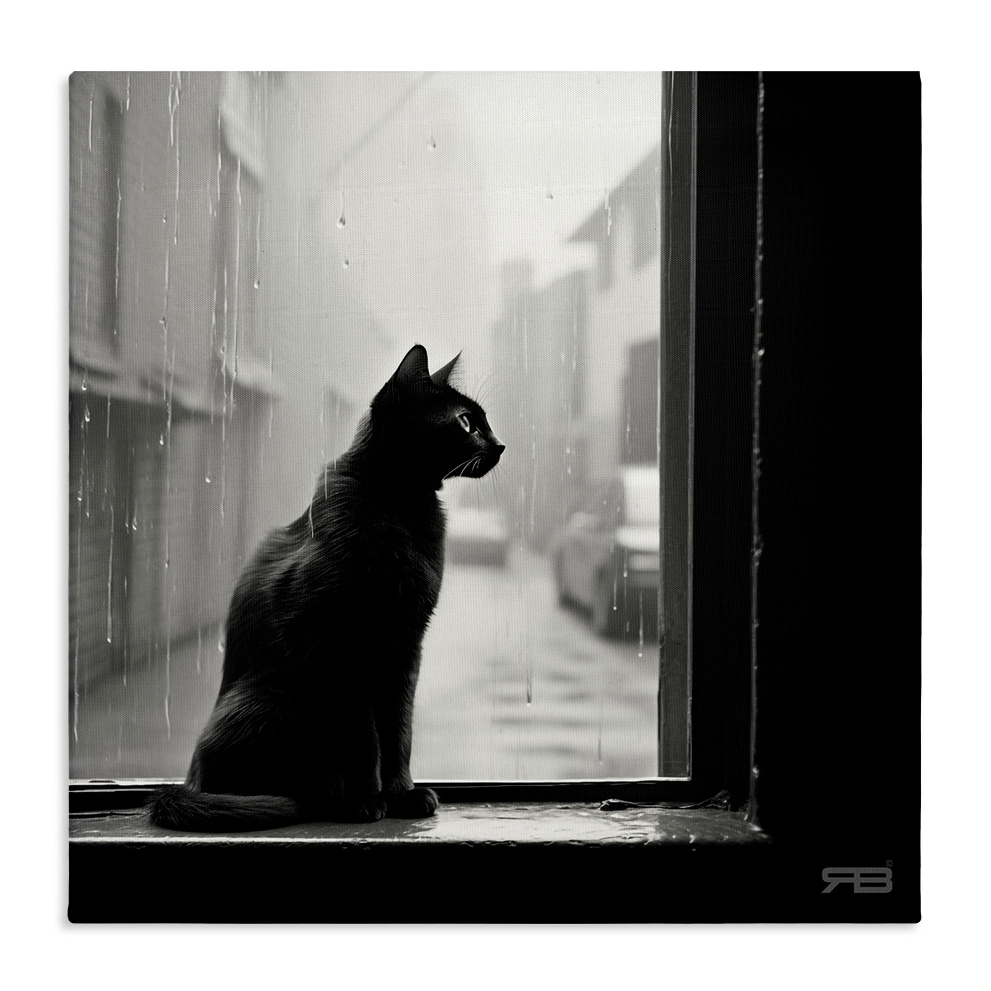 Stupell Industries Cat Gazing Rainy Window Animals & Insects Painting Gallery Wrapped Canvas Art Print Wall Art, 36 x 36