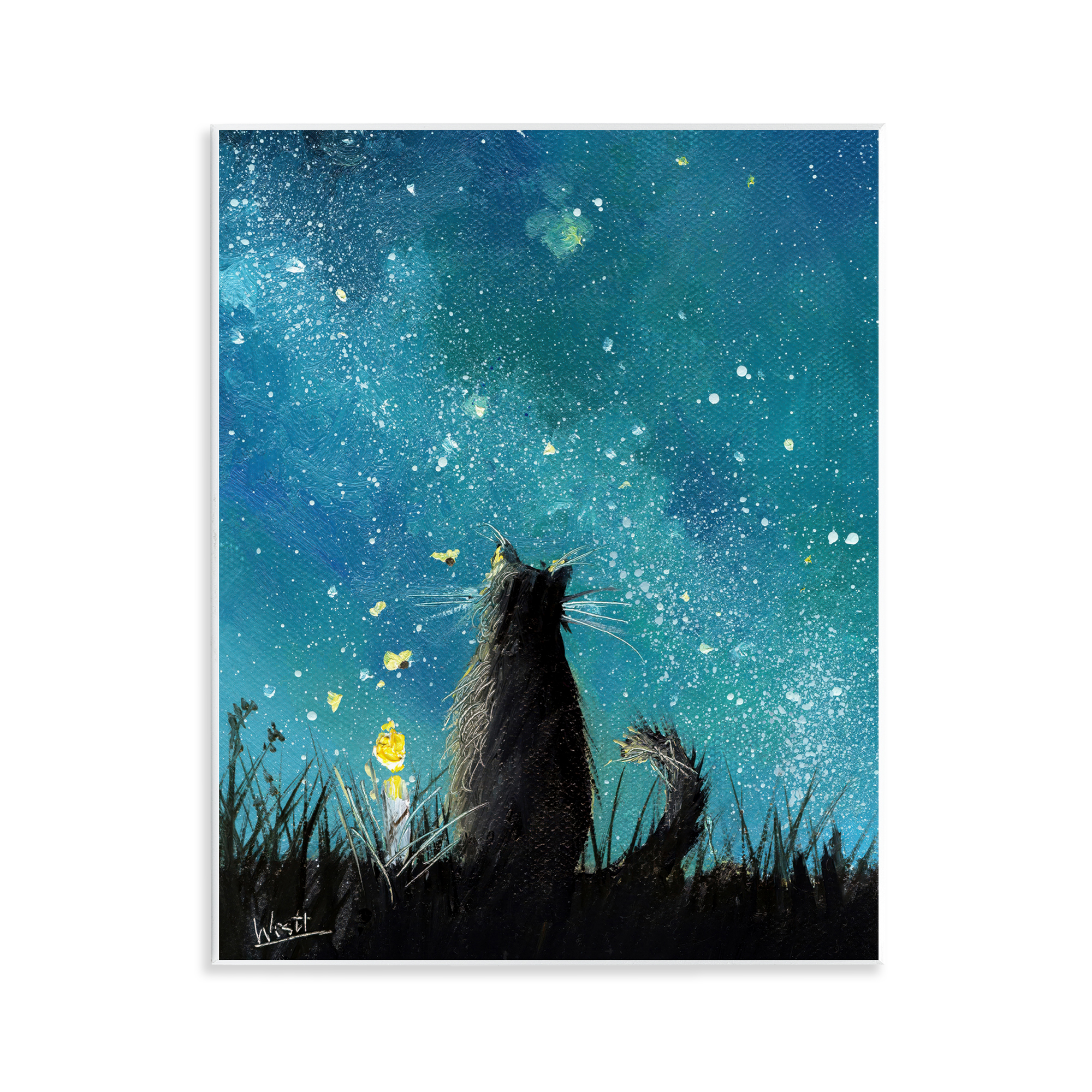 Stupell Industries Cat Gazing at Stars Astrology & Stars Painting Unframed Art Print Wall Art, 11 x 14