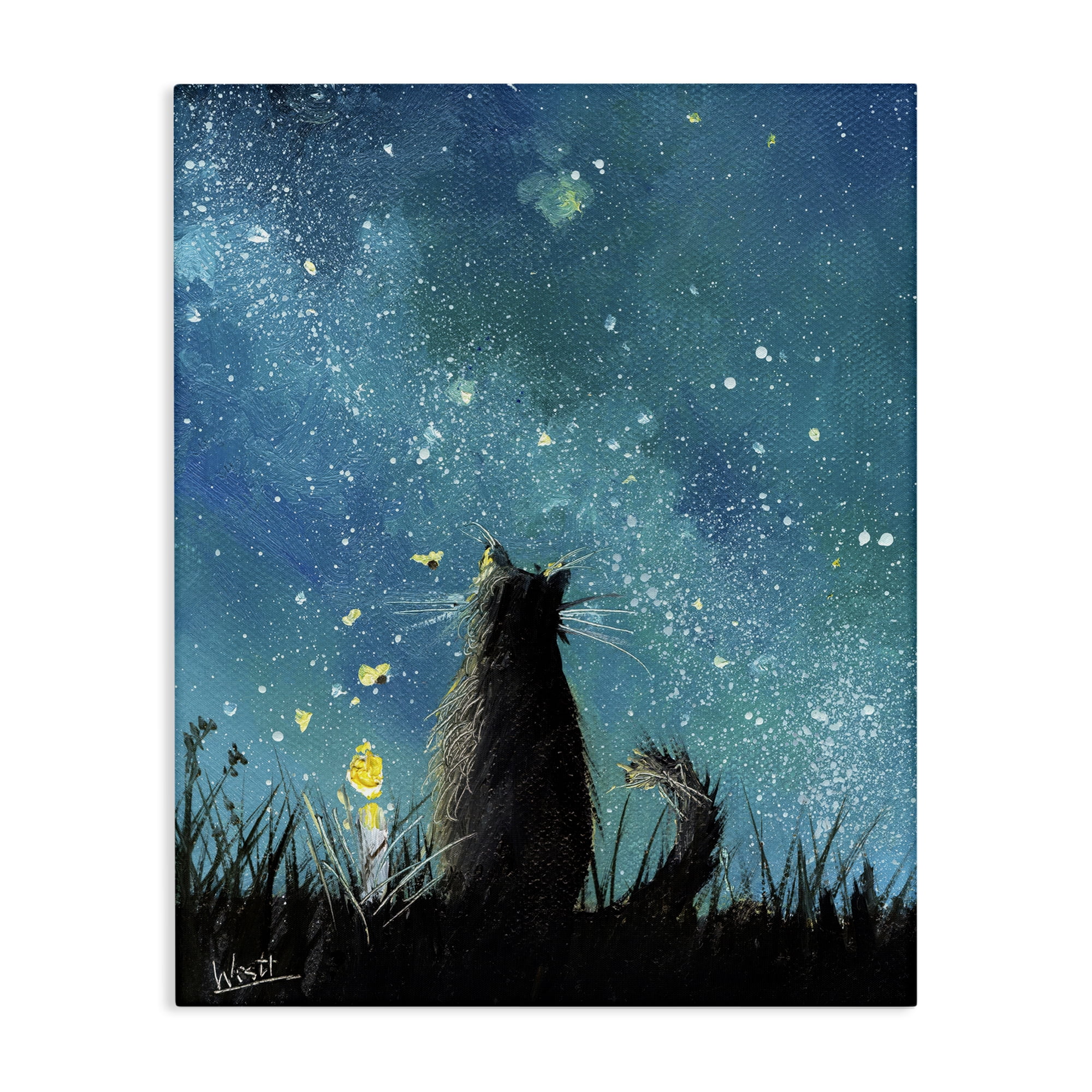 Stupell Industries Cat Gazing at Stars Astrology & Stars Painting Wrapped Canvas Art Print Wall Art, 30 x 40