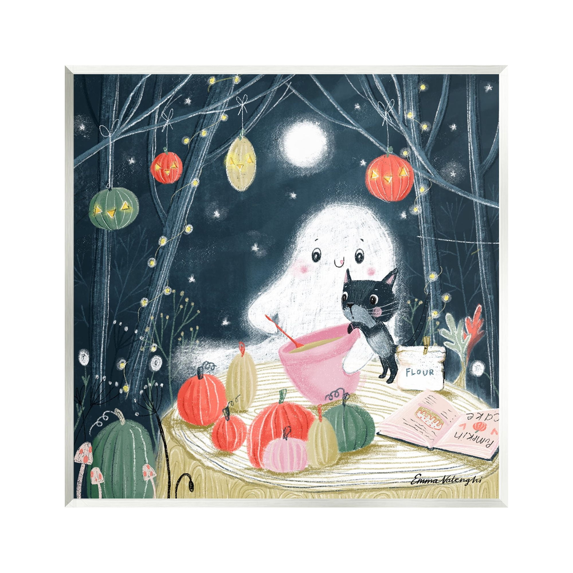 Stupell Industries Cat & Ghost Baking Pumpkin Cake Holiday Painting Unframed Art Print Wall Art