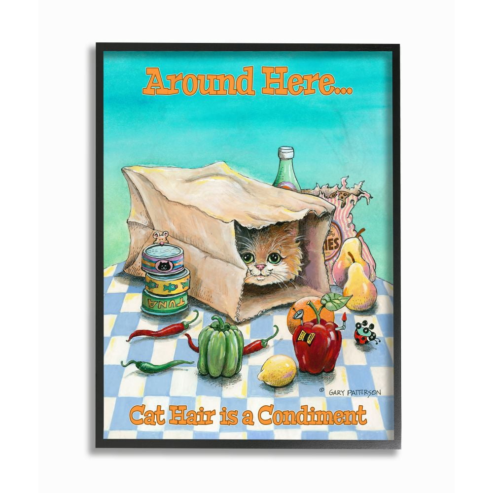 Stupell Industries Cat Hair Is A Condiment Funny Pet Cartoon Design Framed Wall Art by Gary Patterson