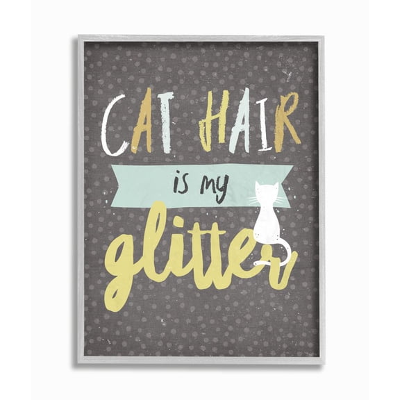 Stupell Industries Cat Hair is My Glitter Quote Feline Pet Polka Dot Comedy Framed Wall Art Design by Gigi Louise, 11" x 14", Gray Framed