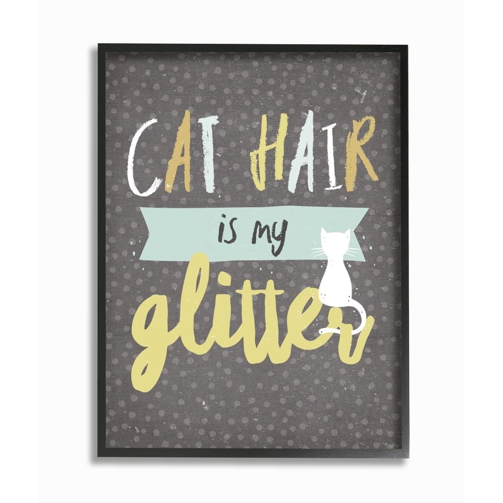 Stupell Industries Cat Hair is My Glitter Quote Feline Pet Polka Dot Comedy Framed Wall Art Design by Gigi Louise, 16" x 20", Gray Framed