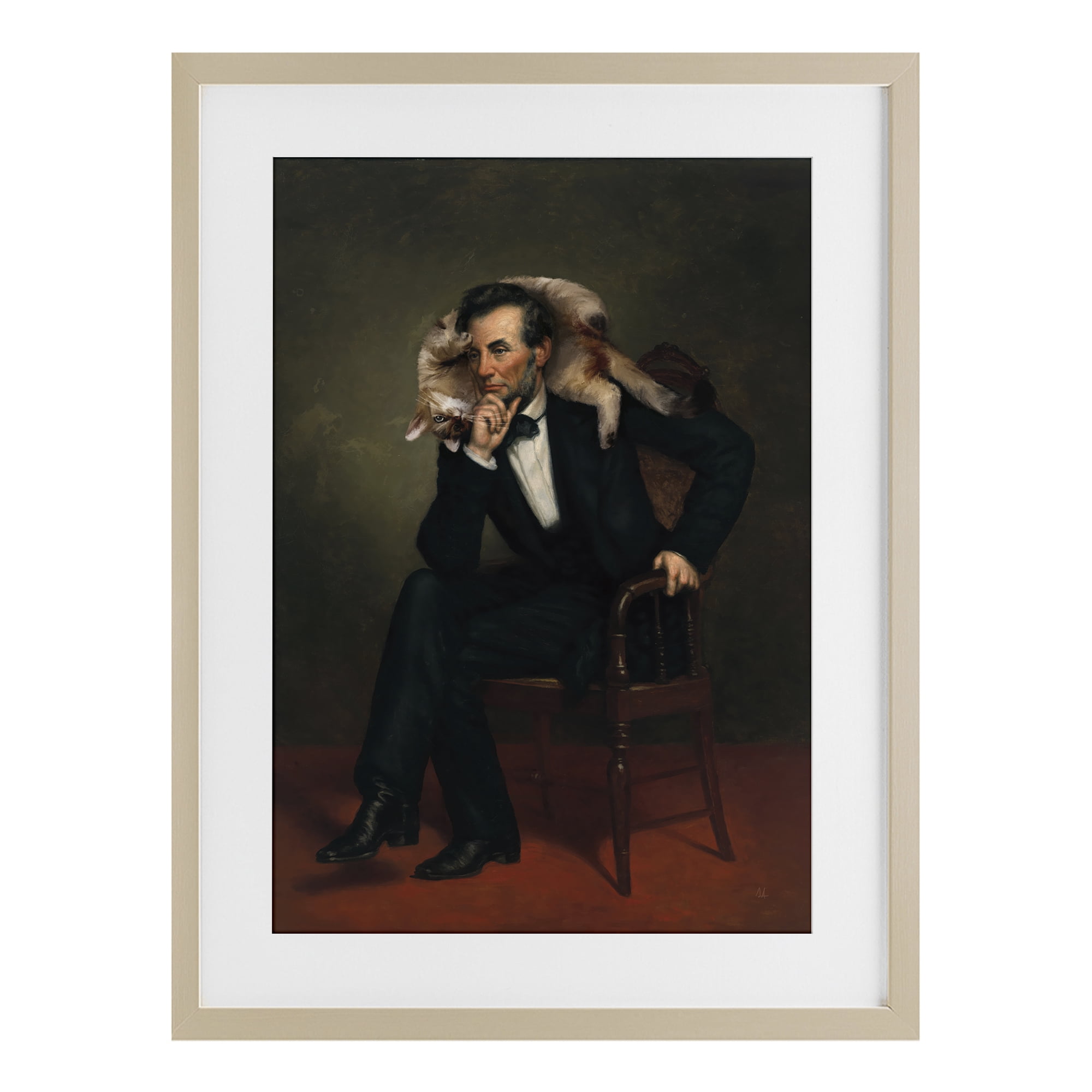 Stupell Industries Cat & Historical Leader Birch Framed Print Under Glass, design by Sarah Adams
