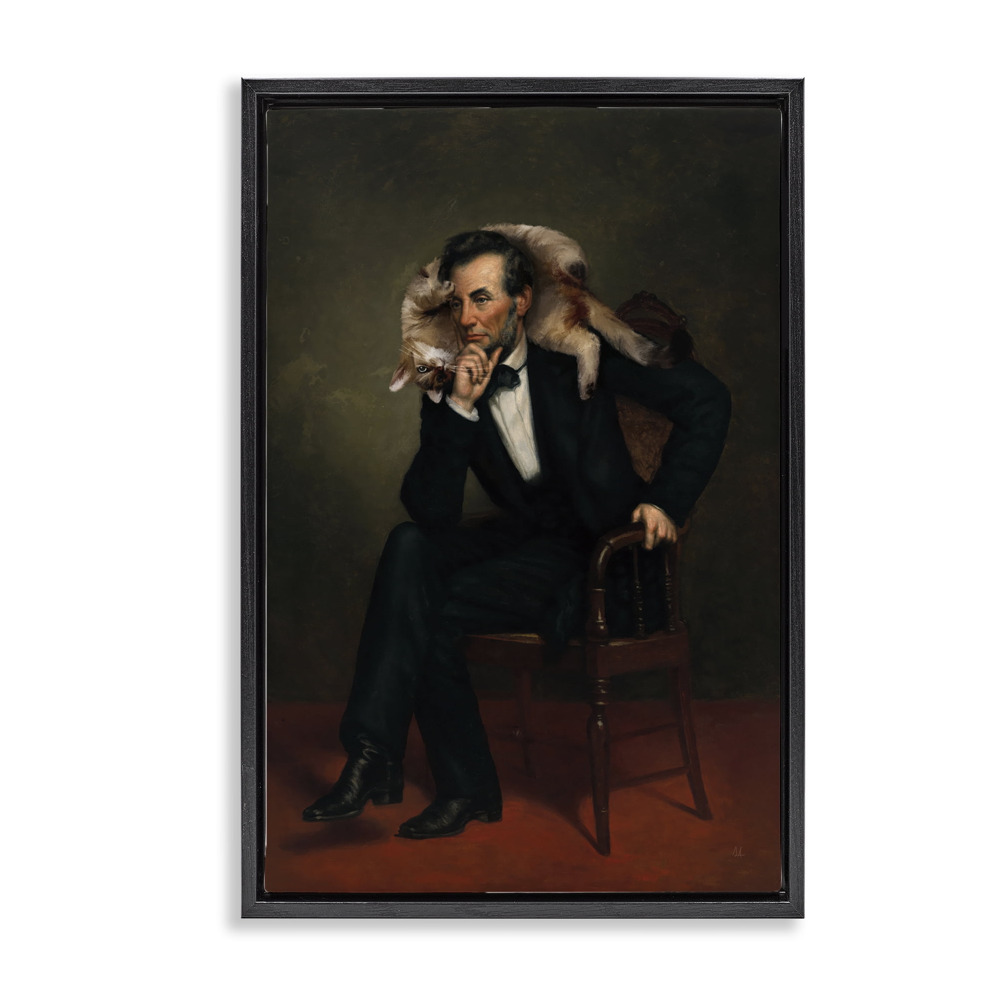 Stupell Industries Cat & Historical Leader Black Framed Floater Canvas Wall Art, design by Sarah Adams