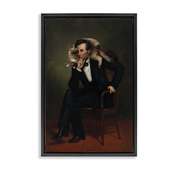 Stupell Industries Cat & Historical Leader Black Framed Floater Canvas Wall Art, design by Sarah Adams