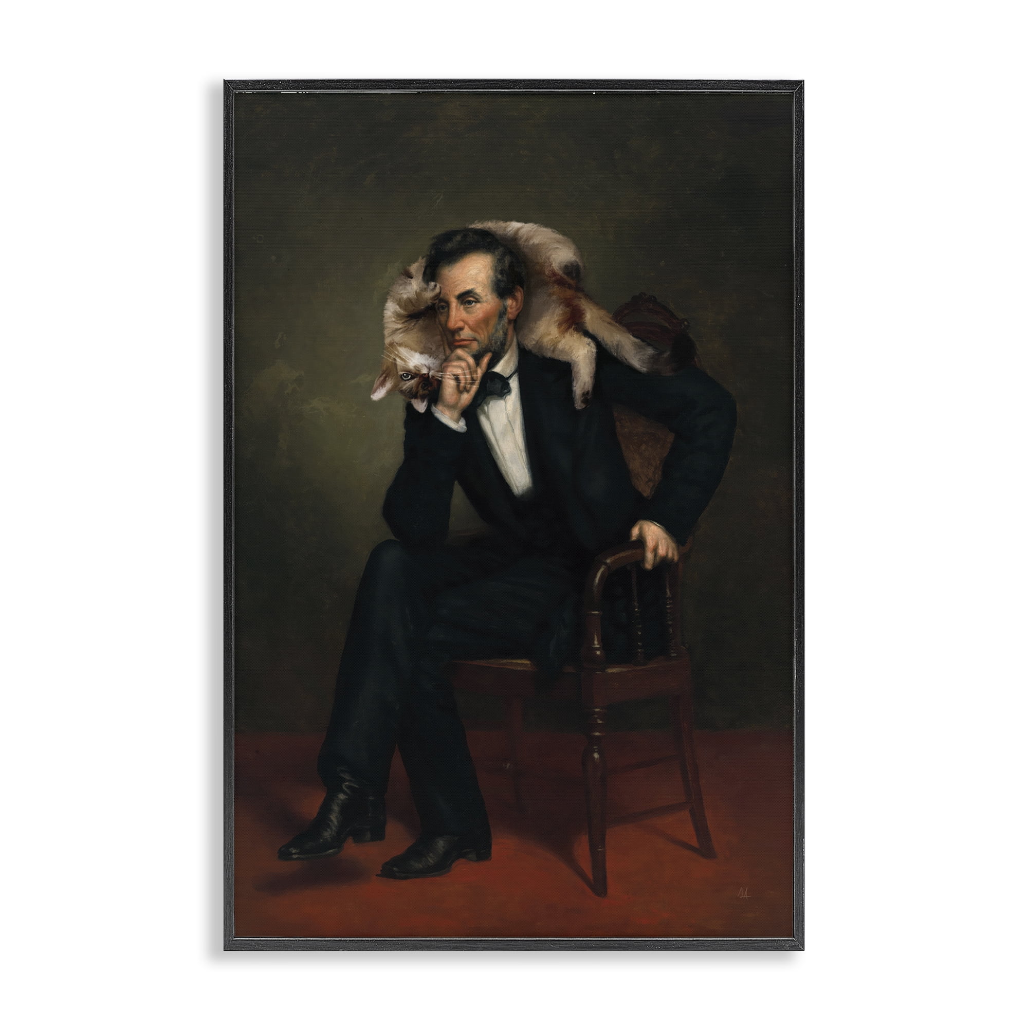 Stupell Industries Cat & Historical Leader Black Framed Giclee Art, design by Sarah Adams