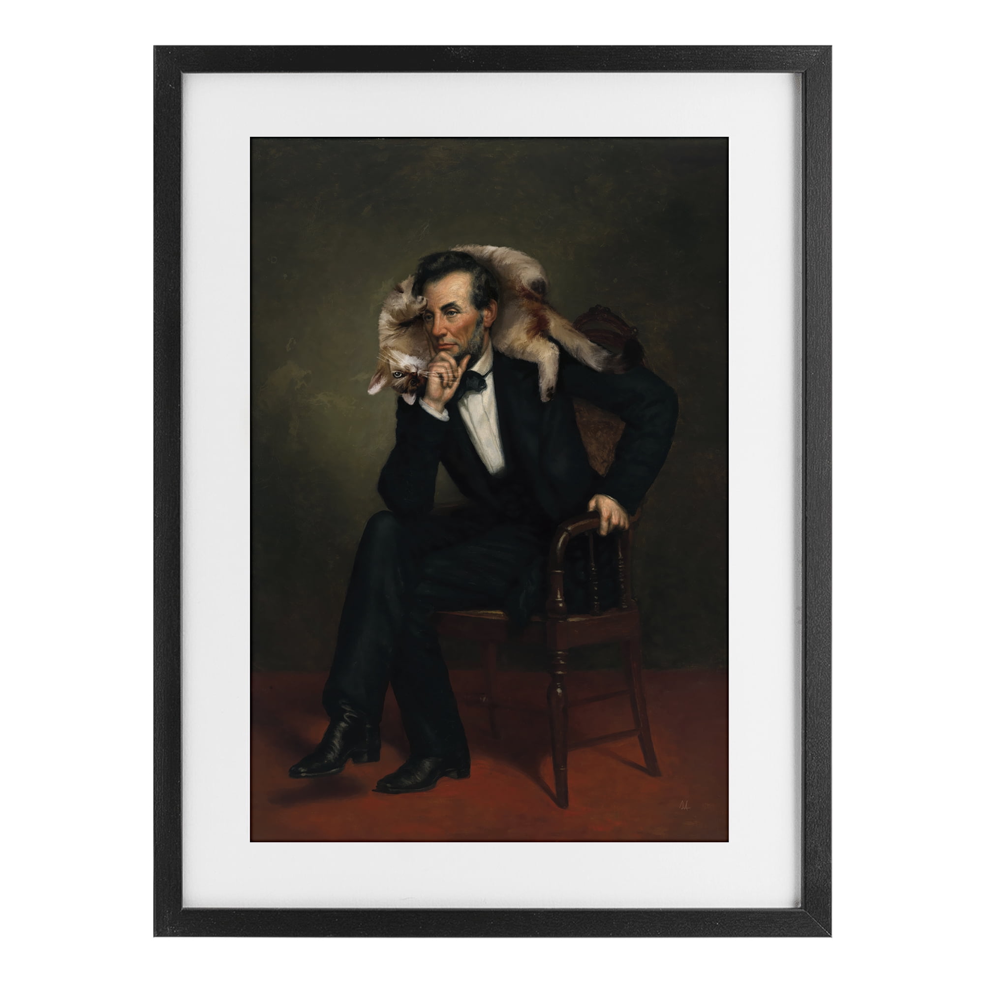 Stupell Industries Cat & Historical Leader Black Framed Print Under Glass, design by Sarah Adams