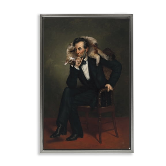 Stupell Industries Cat & Historical Leader Gray Framed Floater Canvas Wall Art, design by Sarah Adams