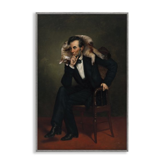 Stupell Industries Cat & Historical Leader Gray Framed Giclee Art, design by Sarah Adams