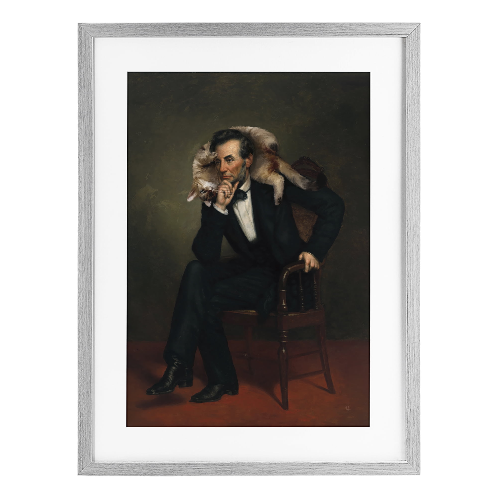 Stupell Industries Cat & Historical Leader Gray Framed Print Under Glass, design by Sarah Adams