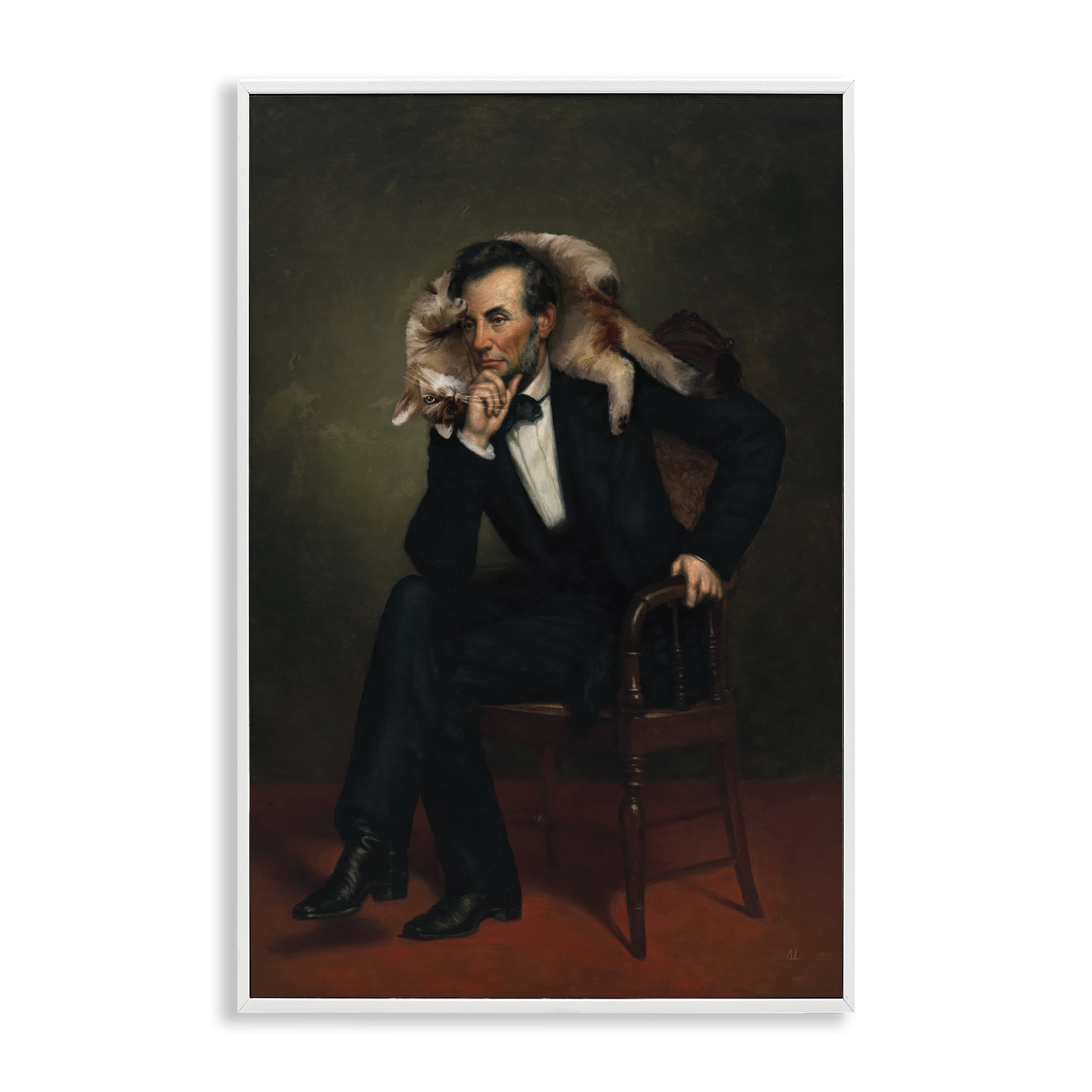 Stupell Industries Cat & Historical Leader White Framed Giclee Art, design by Sarah Adams