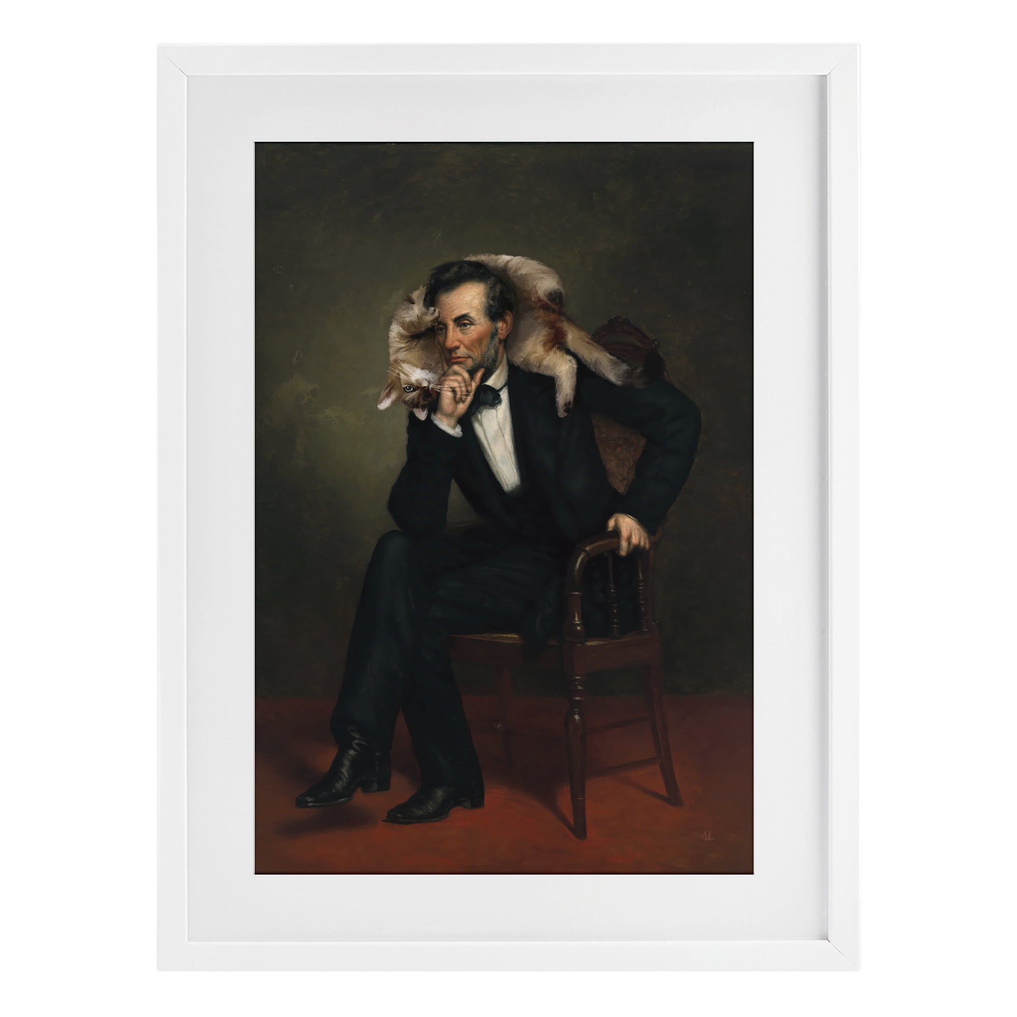 Stupell Industries Cat & Historical Leader White Framed Print Under Glass, design by Sarah Adams