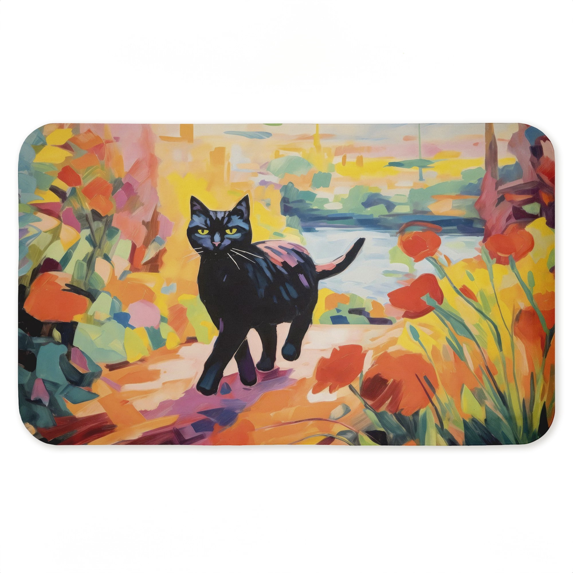 Stupell Industries Cat In Bright Harmonious Garden Printed Anti-Fatigue Floor Mat, design by Creative Studio