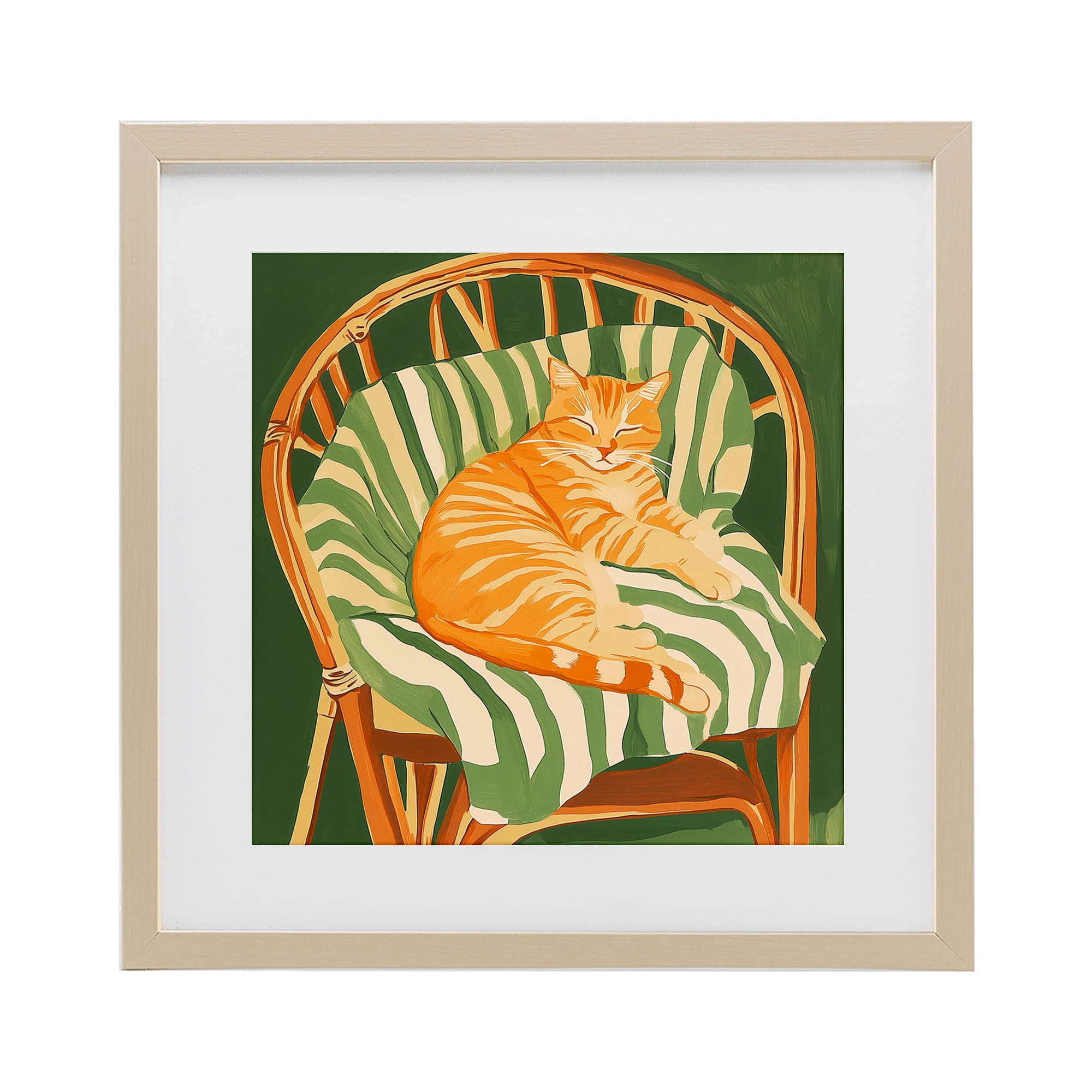 Stupell Industries Cat In Rattan Chair Birch Framed Print Under Glass, design by Walker Noble
