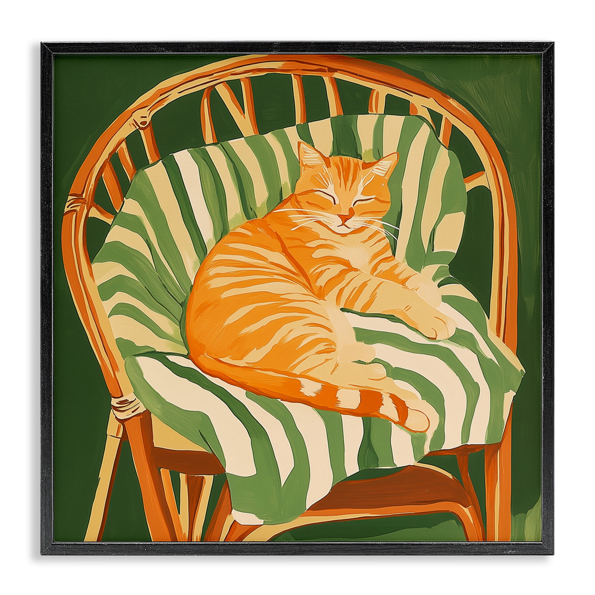 Stupell Industries Cat In Rattan Chair Black Framed Giclee Art, design by Walker Noble
