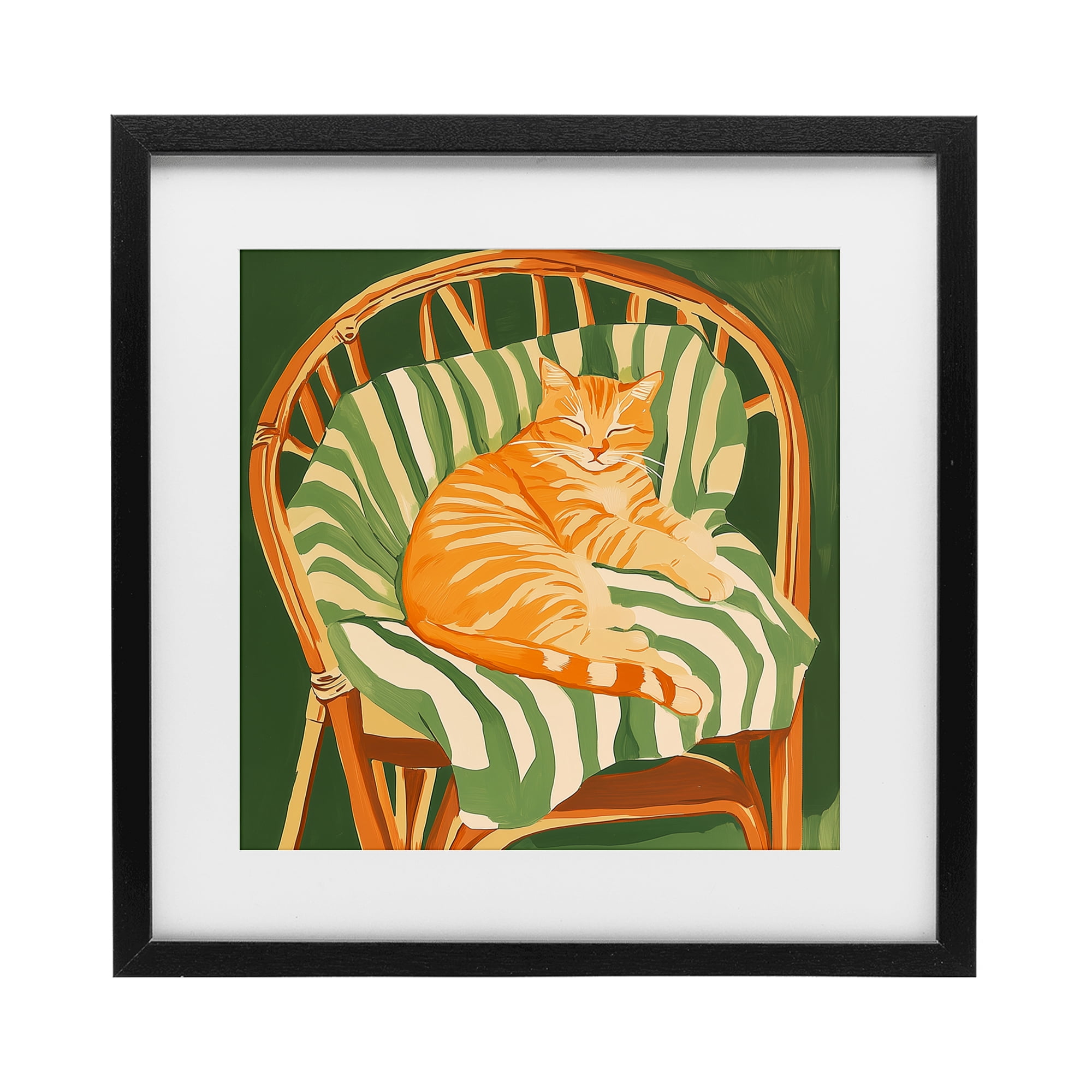 Stupell Industries Cat In Rattan Chair Black Framed Print Under Glass, design by Walker Noble