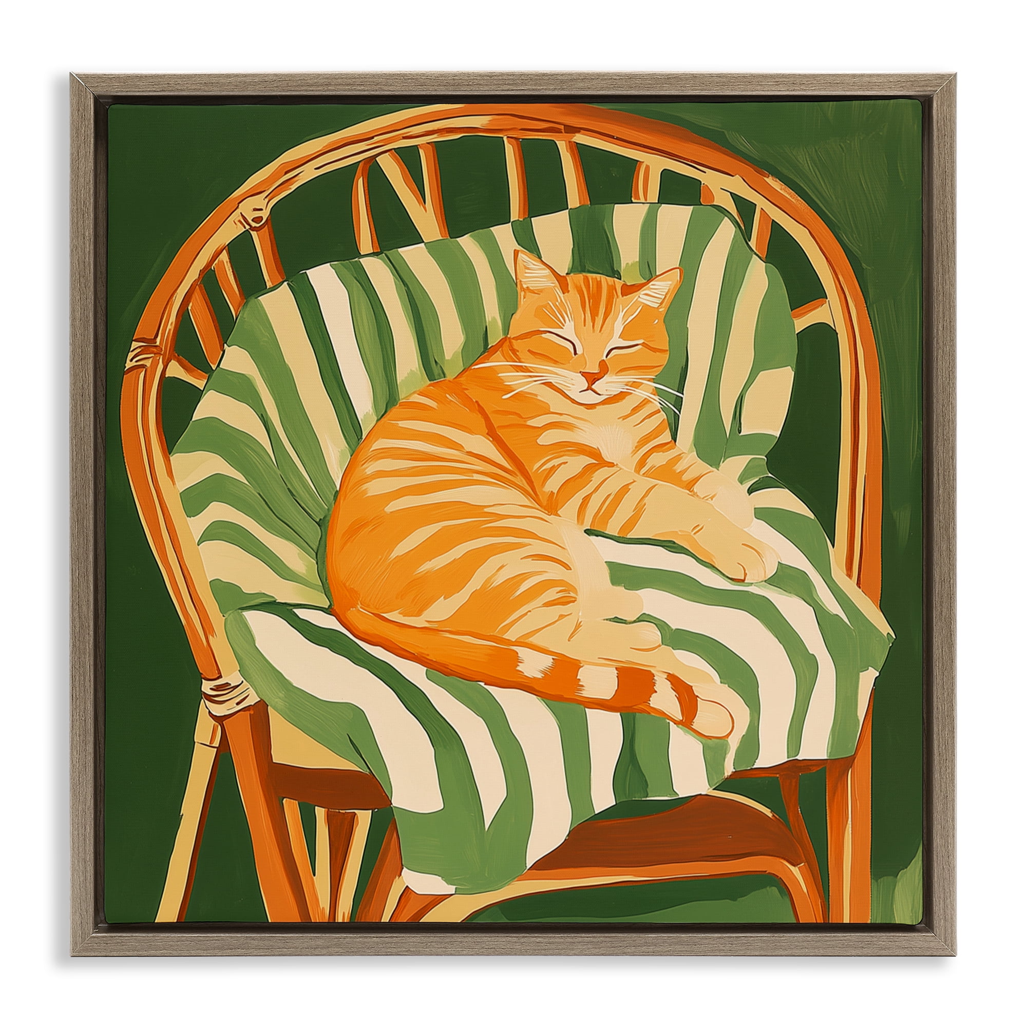 Stupell Industries Cat In Rattan Chair Brown Framed Floater Canvas Wall Art, design by Walker Noble