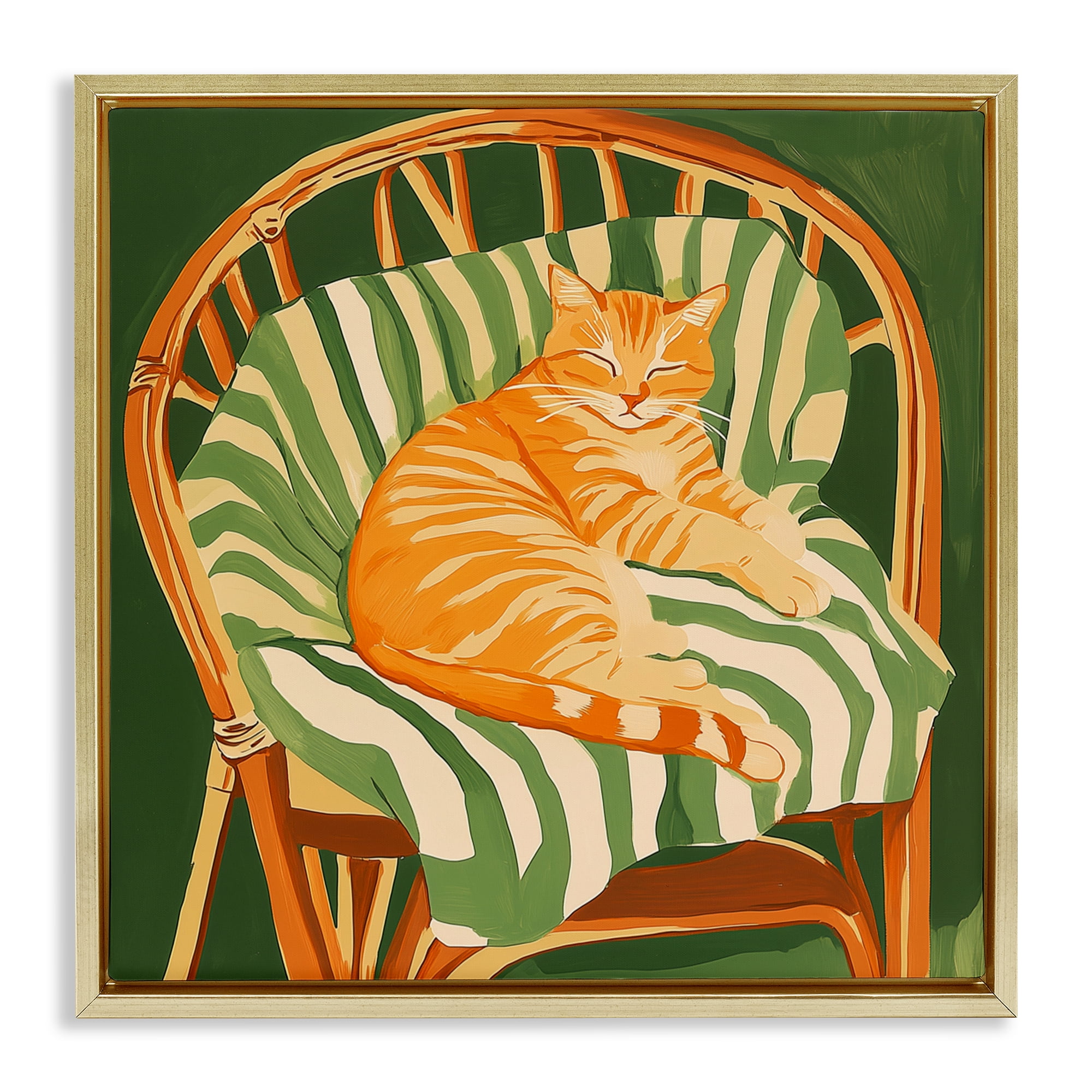 Stupell Industries Cat In Rattan Chair Gold Framed Floater Canvas Wall Art, design by Walker Noble