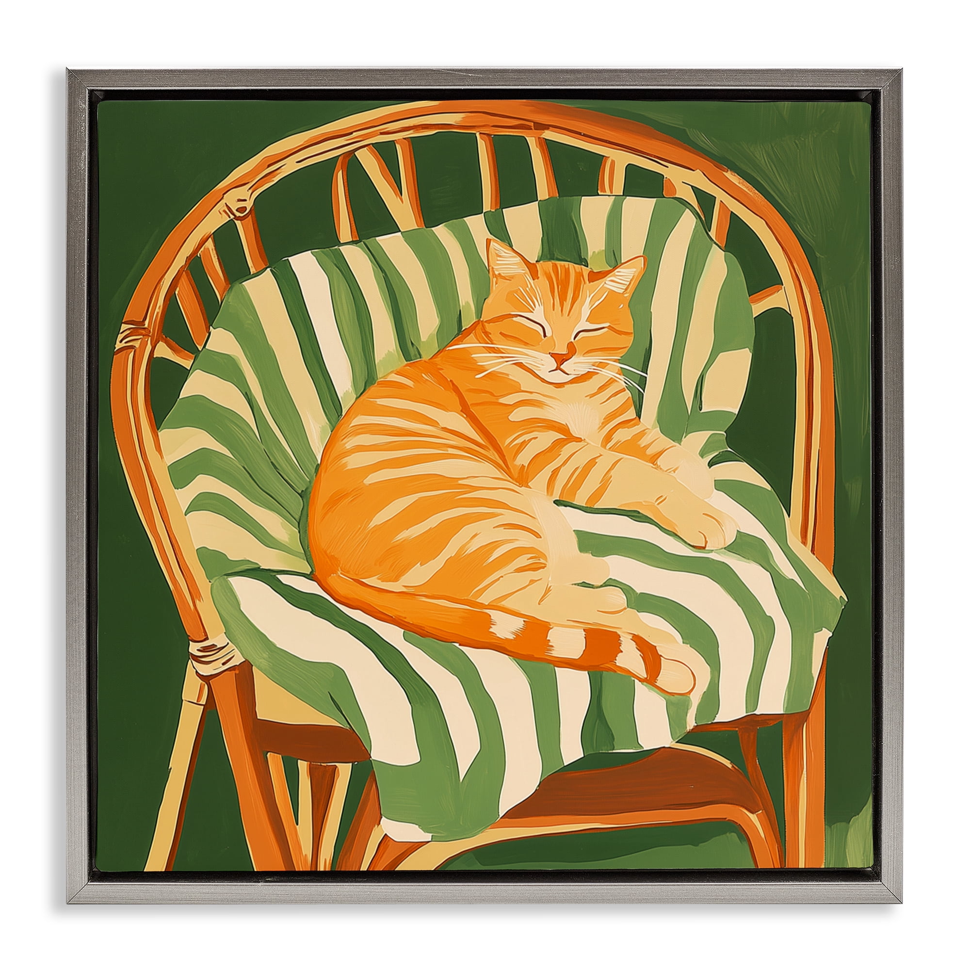 Stupell Industries Cat In Rattan Chair Gray Framed Floater Canvas Wall Art, design by Walker Noble