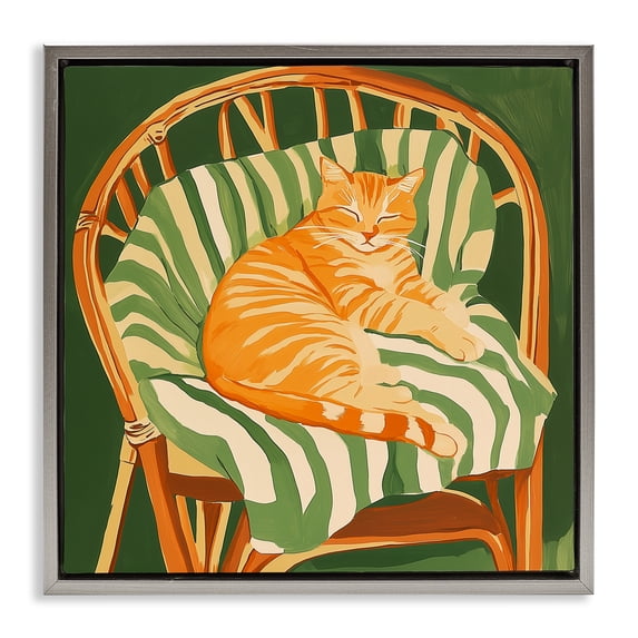 Stupell Industries Eclectic Cat In Rattan Chair Gray Floating Frame Canvas Art, 25 x 25, by Walker Noble