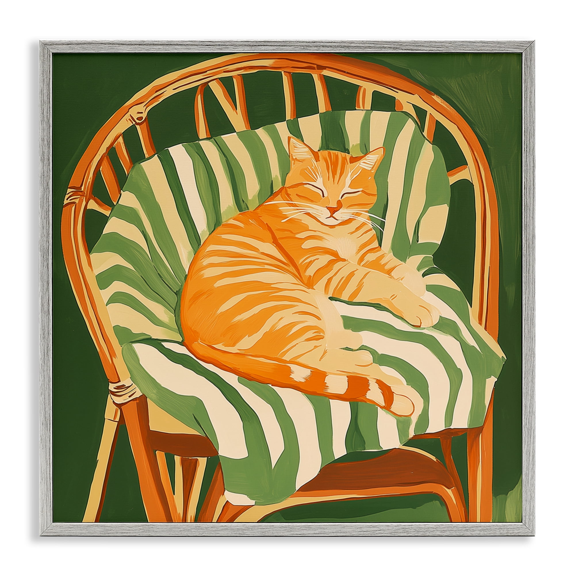 Stupell Industries Cat In Rattan Chair Gray Framed Giclee Art, design by Walker Noble