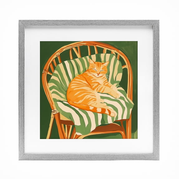Stupell Industries Eclectic Cat In Rattan Chair Gray Framed Print Under Glass, 16 x 16, by Walker Noble